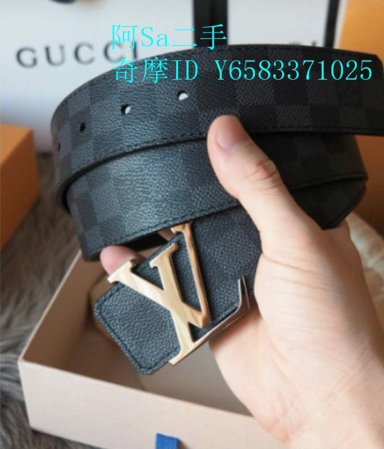 阿Sa二手LOUIS VUITTON LV LOGO M9608 全新字紋皮帶腰帶 M9608 黑色 老花