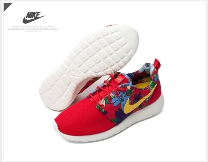 =CodE= NIKE WMNS ROSHE ONE PRINT 花卉網布慢跑鞋(紅黃) 599432-674 輕量 女