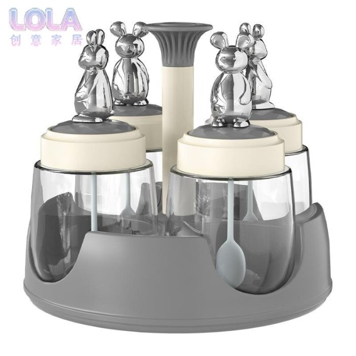 可旋轉調料盒家用廚房調味罐收納盒組合套裝玻璃鹽罐味精調料瓶罐-LOLA創意家居