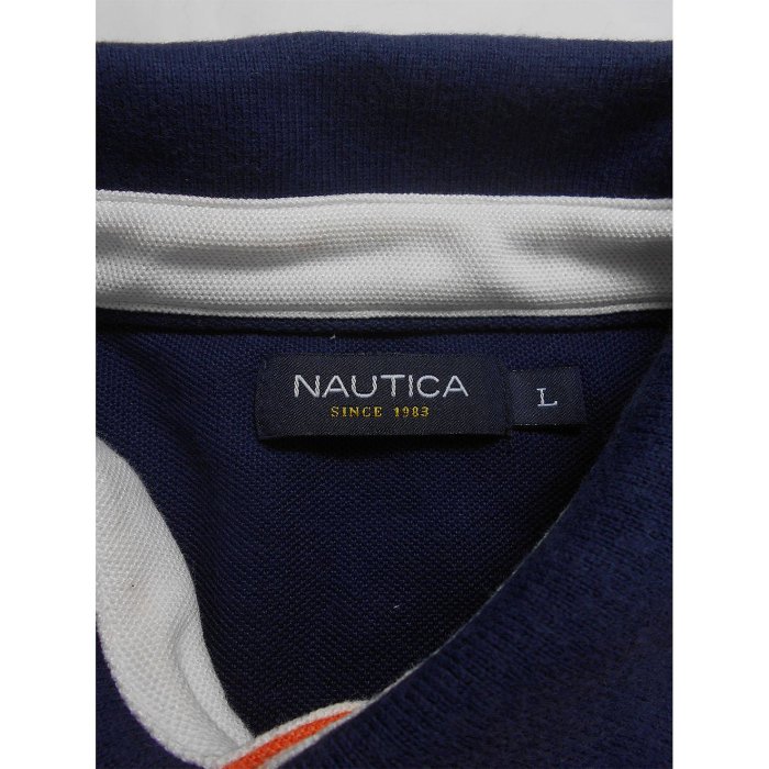 男 ~【NAUTICA】海軍藍+橘紅色+白色POLO衫 L號(4D51)~99元起標~