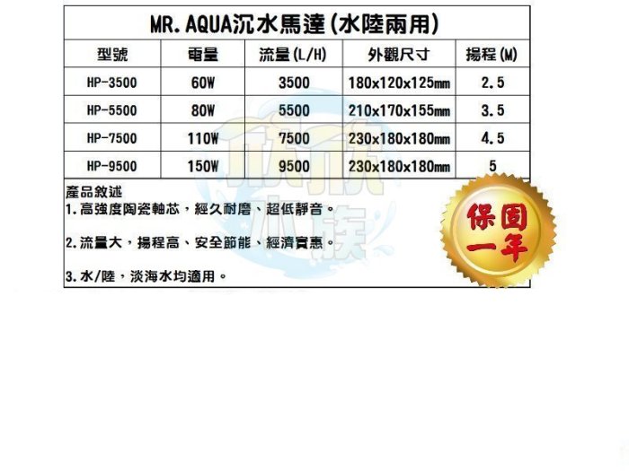 欣欣水族~台灣MR.AQUA-水族先生 沉水馬達HP-5500型 U15