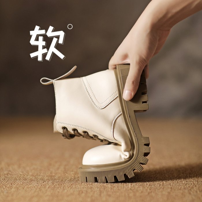 現貨熱銷-【時尚厚底】紅蜻蜓2022女鞋英倫風馬丁靴女增高顯瘦女短靴子