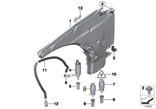 BMW F22 F23 2012- 雨刷噴水馬達 (2腳扁) (玻璃用) (OEM廠製) 67127298309