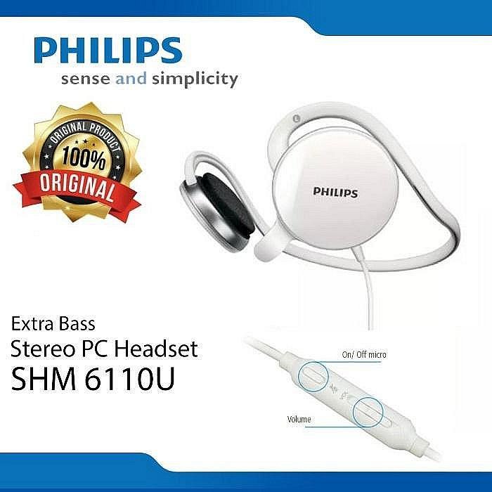 Philips飛利浦 SHM6110U/97後掛耳式 立體聲 耳機麥克風,電腦+手機2用 耳麥 聲控開關;頭戴式 後戴式