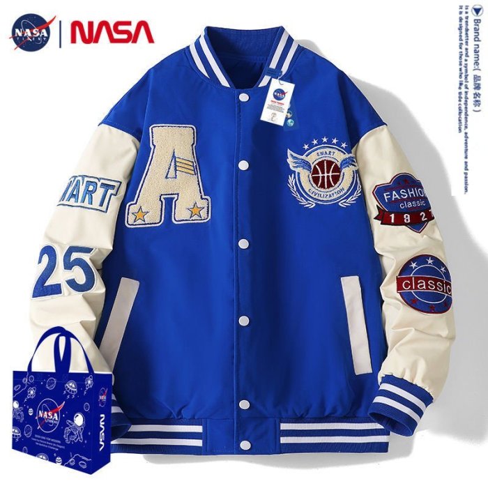 現貨NASA聯名外套男女vintage棒球服2022新款潮牌春秋季情侶休閑夾克可開發票