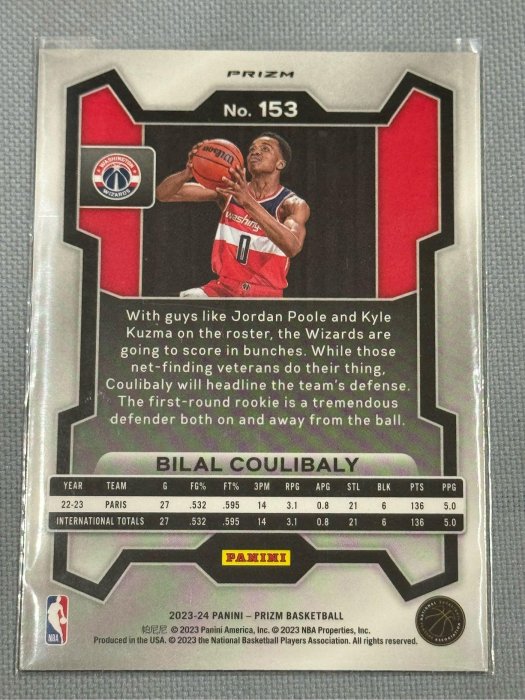 Bilal Coulibaly 2023-24 Panini Prizm Red Cracked Ice Rookie RC #153 Wizards
