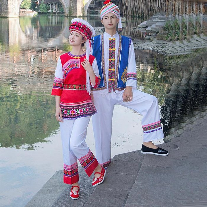 新款白族服裝女成人演出服紅色云南大理白族舞蹈服少數民族風套裝