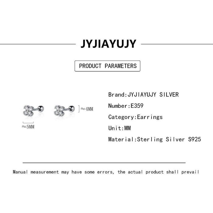 【J&Y純銀】通體S925純銀耳環 擰珠耳環款 質感黑白鋯石小四葉草 韓版 精緻 氣質   E359 可開發票