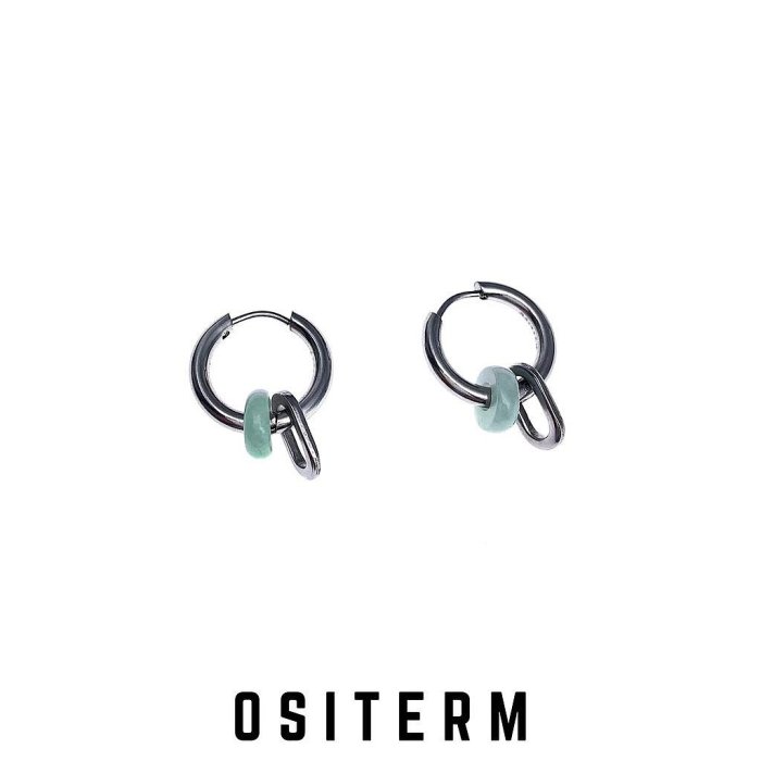 OSITERM新品鈺系列青綠耳環李斯丹妮同款不對稱雙環原創設計 (滿599元免運)