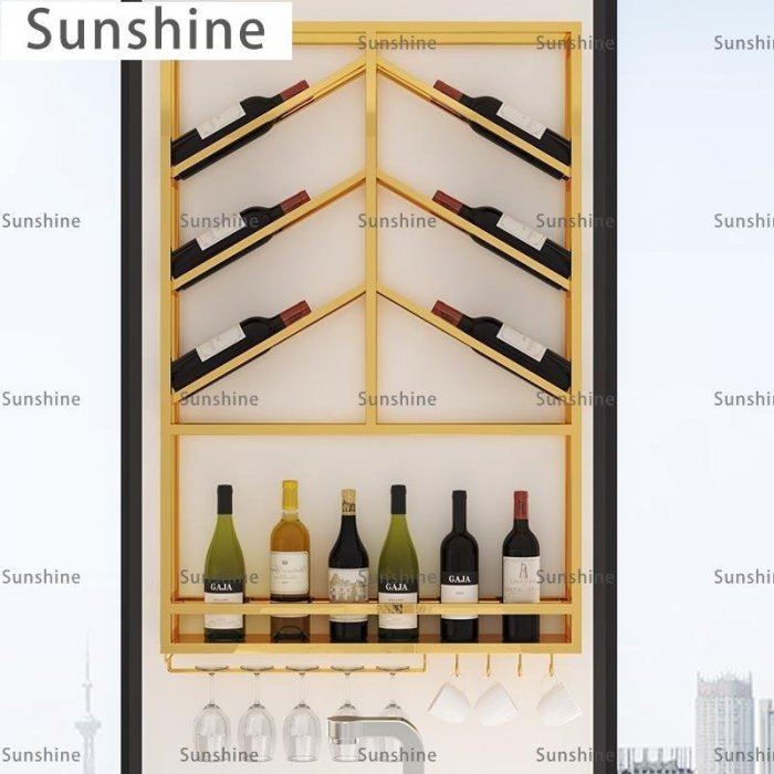 [Sunshine]瀝水杯架輕奢壁掛酒架簡約現代紅酒柜葡萄酒架不銹鋼酒杯架墻上創意展示架