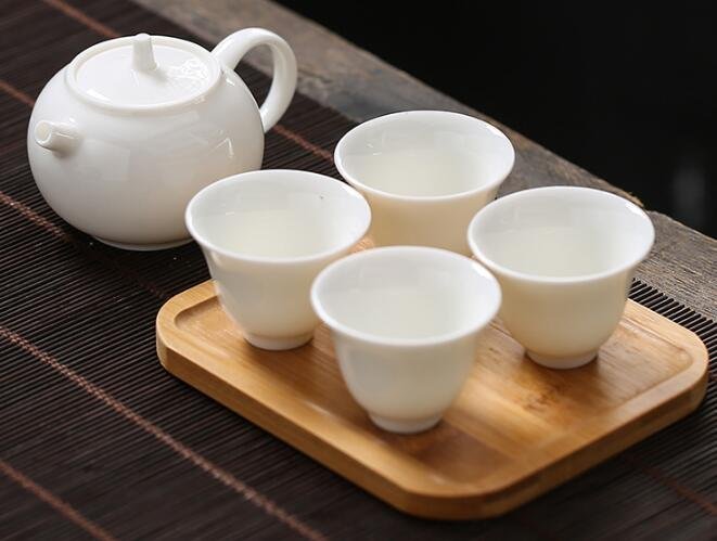 6721A 日式 簡約白瓷旅行茶組一壺四杯一盤套裝組 陶瓷泡茶壺茶杯組外出便攜茶具組茶道禮品