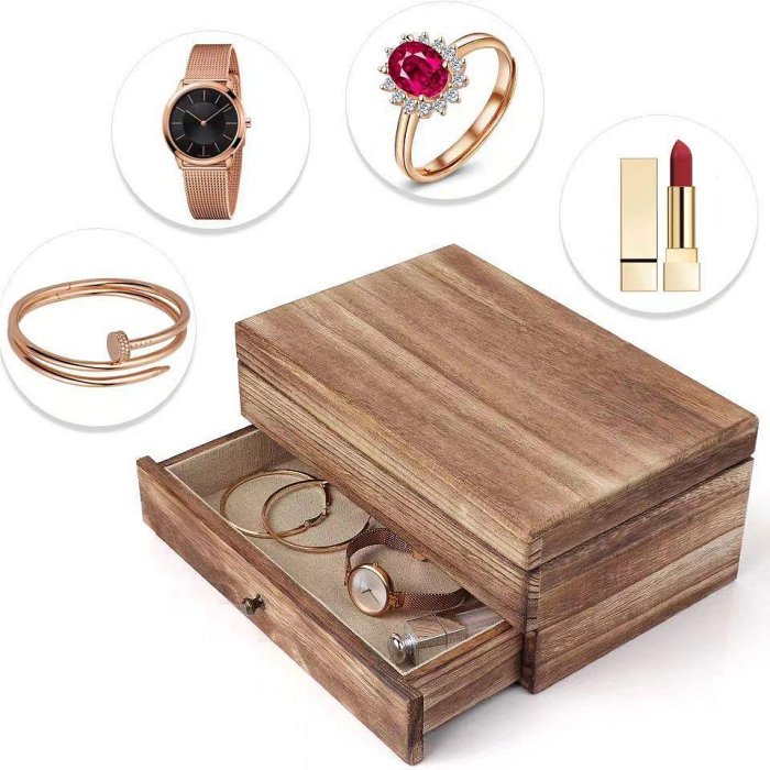 【完美彩妝日記】飾品盒雙層大容量帶鏡子 木製首飾盒 珠寶收納盒 戒指手鐲項鏈