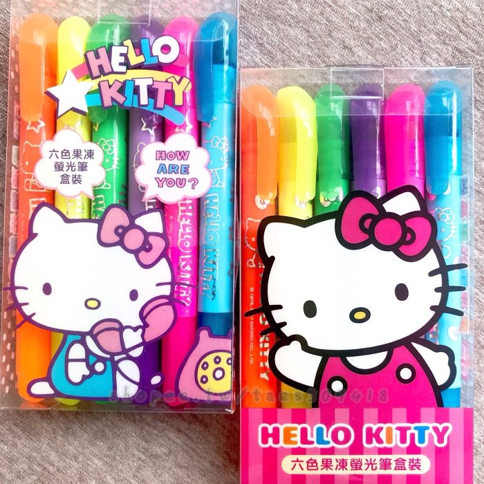 正版授權 三麗鷗 HELLO KITTY 凱蒂貓 六色果凍螢光筆 果凍螢光筆 螢光筆 重點筆 註記筆 兩款