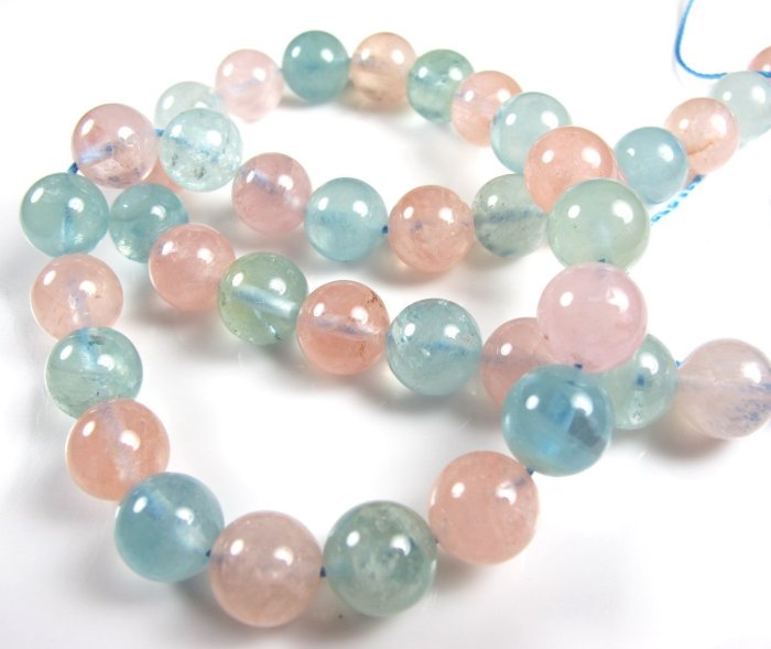 【天然寶石DIY串珠材料-超值組】極品透亮彩色海藍寶石(綠柱石)大顆10mm圓珠串限量款