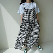 【2024山東伍月號】23SS！韓國製  YOOM  格紋背心吊帶裙