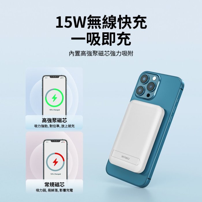 磁吸無線充 WIWU Cube磁吸無線充行動電源  Magsafe 10000mAh 無線充電器 自帶支架