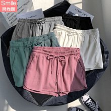 【V3505】SMILE-輕甜夏日．純色抽繩鬆緊腰居家運動休閒短褲