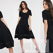 (嫻嫻屋) 英國ASOS-French Connection歐美品牌優雅名媛圓領皺紗針織設計中長禮服洋裝現貨黑UK8