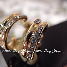 Little Ting Store :水鑽金屬圈圈環水鑚 黃金K底 夾式栓式耳環 垂吊螺旋耳夾耳環