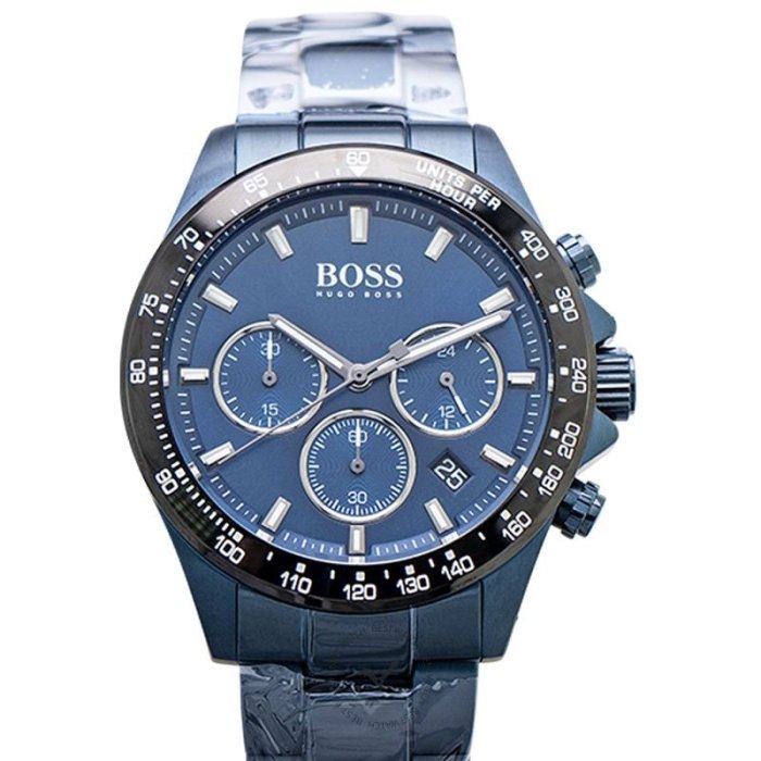 BOSS 42mm 寶藍錶殼 寶藍錶帶 鋼錶帶 石英手錶 精鋼錶殼 HB1513758  42MM