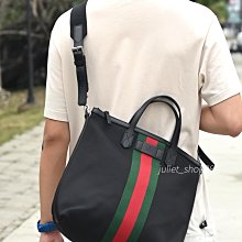 【茱麗葉精品】全新精品 GUCCI 專櫃商品 619751 經典綠紅綠織帶帆布兩用直立托特包.黑 現貨