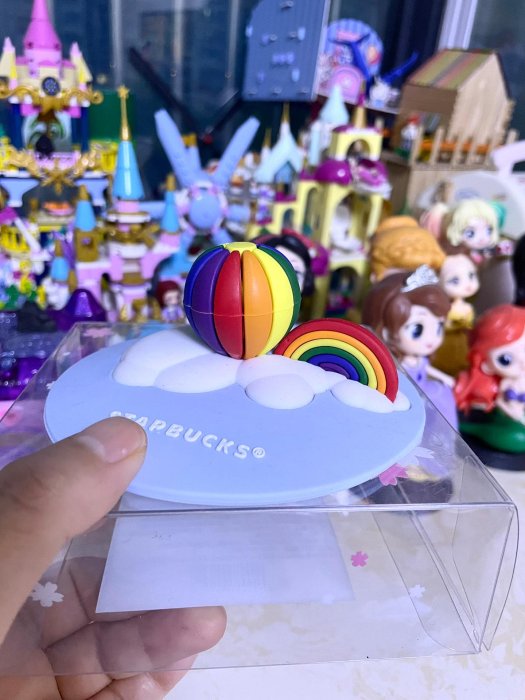 星巴克同款可愛繽紛彩虹熱氣球食品級硅膠防塵杯蓋