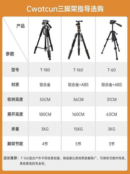 Cwatcun香港品牌相機三腳架專業攝影便攜腳架適用于佳能索尼尼康富士微單單反