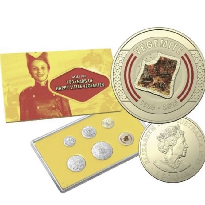澳洲 2023年 維吉麥 百年彩色紀念幣套裝 Vegemite 澳大利亞 硬幣 吐司 醬 麵包醬 特殊幣 錢幣 100年 一百年 週年