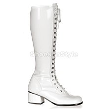 Shoes InStyle《二吋》美國品牌 FUNTASMA 原廠正品漆皮低跟及膝長馬靴 有大尺碼『白色』