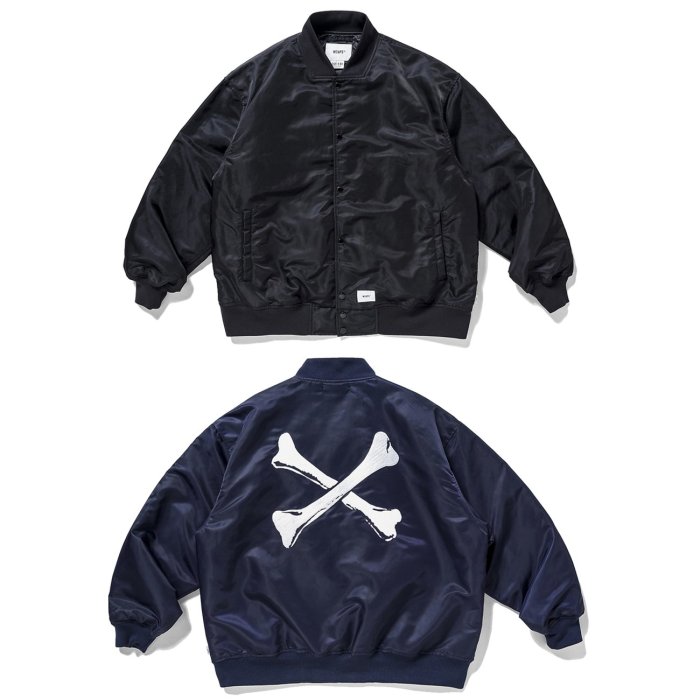 希望商店】WTAPS TEAM JACKET NYLON TWILL 21AW 刺繡骨頭棒球夾克【S