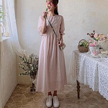 Bellee 正韓  粉嫩色小格紋荷葉短袖洋裝  (2色)  【0503-14】