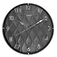 SEIKO CLOCK 精工現代藝術水波紋鐵灰黑面圓弧凸鏡滑動式秒針靜音掛鐘 型號：QXA794K【神梭鐘錶】