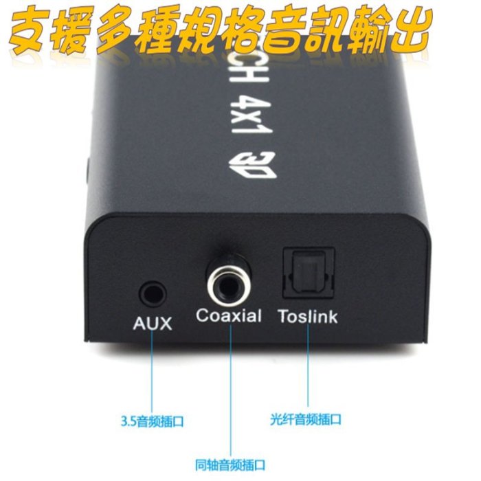 4K高階版 SPDIF HDMI切換器 4進1出 四進一出 帶光纖同軸 獨立音頻 解碼器 DAC 光纖線 數位轉類比