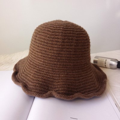 日本手工針織毛線帽 保暖帽 手勾簡約寬簷帽 秋冬條紋漁夫帽 盆帽 日本保暖帽