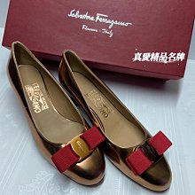 《真愛名牌精品》Ferragamo 古銅金色 娃娃鞋 35.5號 *9成新*031584