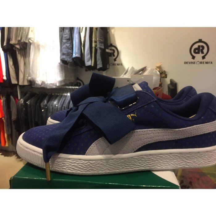 【正品】PUMA W BASKET HEART DENIM 363371-01 藍 圓點 蝴蝶結 女鞋