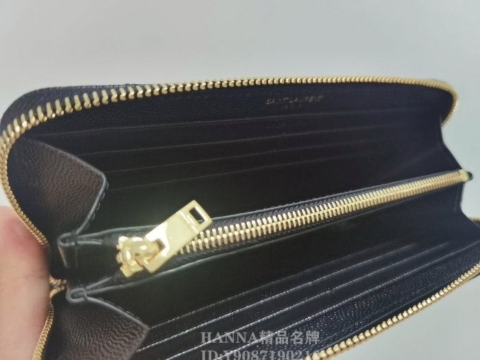 HANNA精品YSL Saint Laurent 聖羅蘭 牛皮 拉鏈長夾 金色logo皮夾女士錢包 358094 現貨