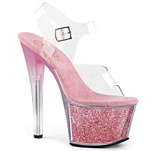 Shoes InStyle《七吋》美國品牌 PLEASER 原廠正品透明金蔥厚底漸層高跟涼鞋 有大尺碼『粉紅色』