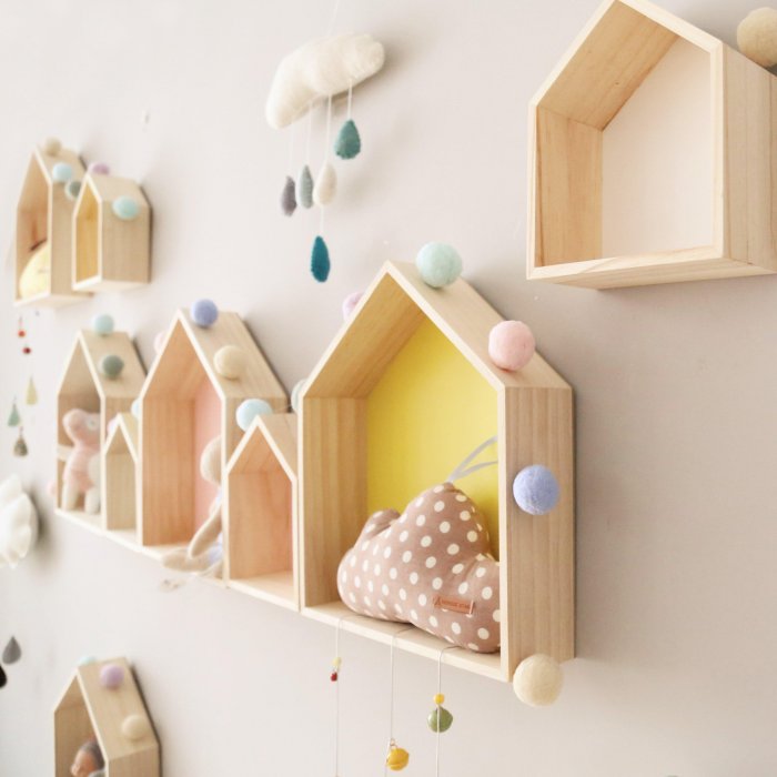 【熱賣精選】北歐的星星小房子小山壁掛置物架兒童房墻壁裝飾木質家居收納盒