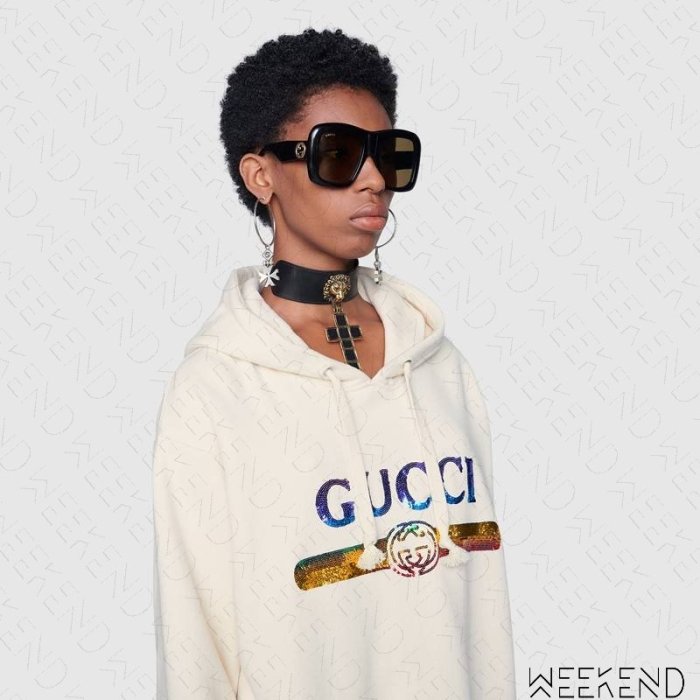 【WEEKEND】 GUCCI Sequin Logo 彩色亮片 連帽 衛衣 帽T 米白色 19春夏 469251