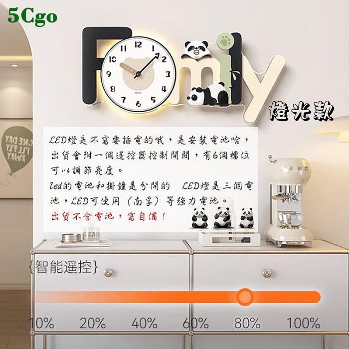 5Cgo.【宅神】新款熊貓掛鐘創意胖達Family帶燈鐘錶家用客餐廳靜音時鐘掛錶背景掛墻裝飾畫錶t740928974700