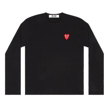 日本代購 日本製 男版 川久保玲 超難入手 COMME DES GARCONS PLAY 純棉 刺繡 上下雙愛心 長袖T恤 黑色