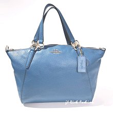 就愛精品店❤️  送禮  COACH 藍色皮革材質馬車款斜背側肩兩用包-附提袋 #26917