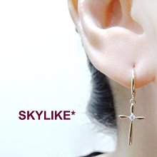 *SKYLIKE*最可愛-韓國進口585/14K白K金、玫瑰K金、黃K金亮面垂墜鋯石十字架易扣耳環，TO-93644s*