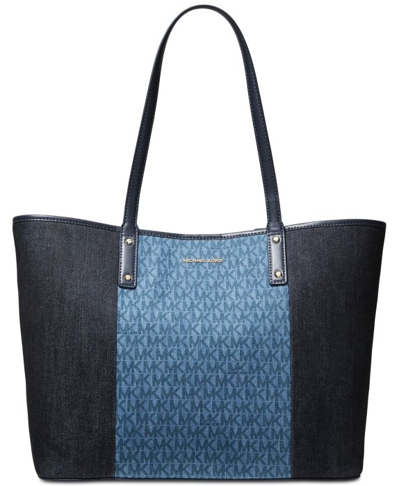 Coco 小舖Michael Kors Carter Signature Denim  Open Tote 丹寧布托特包