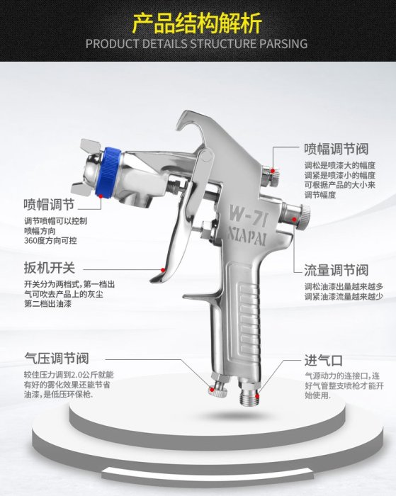 噴漆槍 蝦牌 W-77 自動噴漆槍+下壺式噴漆壺 / 工具塗料噴槍噴漆壺 / 油漆噴槍 / 汽車噴漆 / 氣動乳膠漆噴塗