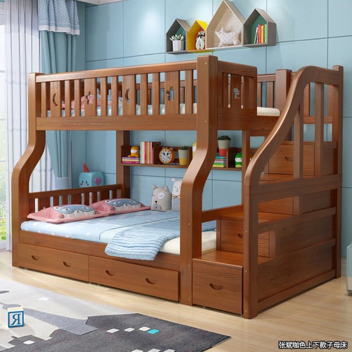 佰爾帝兒童床實木上下床美式高低床雙層床成人母子床上下鋪子母床~樂悅小鋪