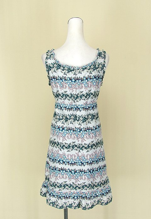 貞新二手衣 H2O 專櫃 水藍花朵無袖棉質洋裝M號(75718)