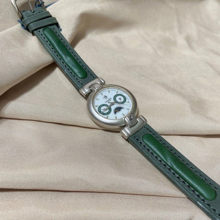 LICORNE 力抗 女錶 手錶 經典綠色皮帶指針女錶 圓框女錶 三眼指針女錶
