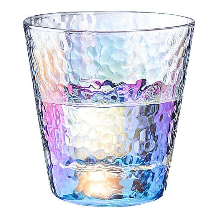 金邊炫彩色玻璃水杯家用高顏值七彩杯 ins風創意彩虹網紅錘紋杯子